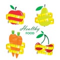 Healthy food. Measuring tape around fresh food. Diet concept. Vector illustration Royalty Free Stock Photo