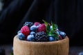 Healthy food. mixed fresh berries. blackberry, blueberry. raspberry and mint leaves Royalty Free Stock Photo