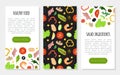 Healthy food mobile app templates set. Salad ingredients, healthy natural vegetarian food landing page, web banner