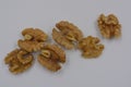 Healthy food, natural nuts, walnuts arranged on a white background.