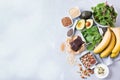 Assortment of healthy high magnesium sources food Royalty Free Stock Photo