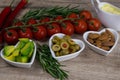 Healthy food on old wooden background. Concept of proper nutrition. Top view Royalty Free Stock Photo