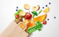 Vector Healthy Food, Organic Fruit In Shopping Bag