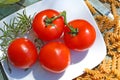 Healthy food, pasta and tomatoes Royalty Free Stock Photo