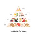 Healthy food plate guide for elder concept. Vector flat illustration. Pyramid infographic chart with recommendation for senior Royalty Free Stock Photo