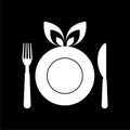 Healthy Food Plate icon, Food dinning kitchen menu restaurant icon on dark background