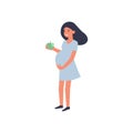 Healthy food and pregnancy concept. Pregnant woman standing with apple. Nutrition and diet during pregnancy.