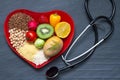 Healthy food on red heart plate Royalty Free Stock Photo