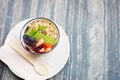 Healthy food rich vitamin and fiber morning meal bowl. colorful mix berry fruity with cereal whole grain food vertical shot