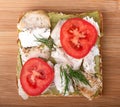 Healthy food sandwich whole grain bread on a wooden background Royalty Free Stock Photo