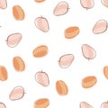 Healthy food seamless pattern with random orange and pink apricot elements. Isolated fruit backdrop Royalty Free Stock Photo