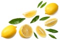 Healthy food. sliced lemon with green leaf isolated on white background top view Royalty Free Stock Photo