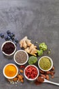 Healthy food and spices ingredients concept