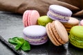 Healthy food, stack of macarons, macaroons French cookie Royalty Free Stock Photo