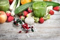 Healthy food and supplements in the prevention of the corona virus pandemic, healthy eating, healthy diet as the basis of health Royalty Free Stock Photo