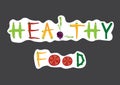 Healthy food text by vegetables on grey backgrounds,Vector illustrations