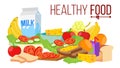 Healthy Food Vector. Diet For Life Nutrition. Modern Balanced Diet. Flat Cartoon Illustration Royalty Free Stock Photo