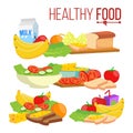 Healthy Food Vector. Help Health-Care. Healthy Eating Concept. Health Benefits. Isolated Flat Cartoon Illustration Royalty Free Stock Photo