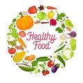 Healthy food vector poster organic vegetables fresh veggies, natural salads spice herbs Royalty Free Stock Photo