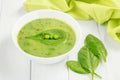 Healthy food vegan soup with asparagus and spinach and green peas. Royalty Free Stock Photo