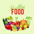 Healthy food with vegetables and fruits background. Vector illustration Royalty Free Stock Photo