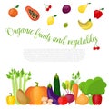 Healthy food with vegetables and fruits background. Vector illustration