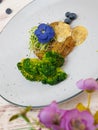 Healthy food vegetarian cutlet decorated with greens