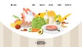 Healthy food website design, vector illustration. Landing page template, diet meal recipes from organic products and