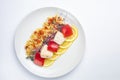 Healthy food on a white plate and a white background