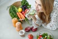 Healthy food woman. Beautiful woman eats a salad.