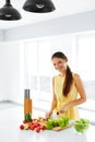 Healthy Food. Woman Cutting Vegetables. Salad, Food Preparation. Royalty Free Stock Photo