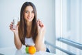 Healthy Food. Woman Drinking Lemon Detox Water. Healthy Eating. Royalty Free Stock Photo