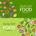 Healthy Foods Eco Shop Banner Horizontal Set. Vector