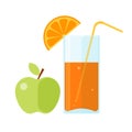 Healthy and fresh food: an apple and glass of juice.
