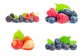 Healthy fresh food. Different berries collage set. Macro shots of fresh raspberries, blueberries, blackberries, strawberries, red Royalty Free Stock Photo