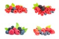 Healthy fresh food. Different berries collage set. Macro shots of fresh raspberries, blueberries, blackberries, strawberries, red Royalty Free Stock Photo