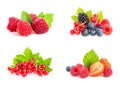 Healthy fresh food. Different berries collage set. Macro shots of fresh raspberries, blueberries, blackberries, strawberries, red Royalty Free Stock Photo