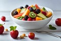 Healthy fresh fruit salad in bowl, Low calorie tasty dessert concept Royalty Free Stock Photo