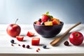 Healthy fresh fruit salad in bowl, Low calorie tasty dessert concept Royalty Free Stock Photo