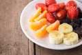 Healthy fresh fruits in a plate.