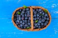 Healthy fresh organic blueberries in a wooden table Royalty Free Stock Photo