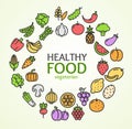 Healthy Foods Eco Shop Color Round Design Template Line Icon Concept. Vector