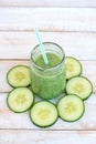Healthy fresh smoothie drink from gree cucumber and ginger