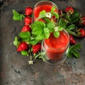 Healthy fresh strawberry smoothie. Detox concept. Vintage style
