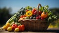 Healthy of Fresh Vegetables a farmer a basket of freshly harvested vegetables.The vibrant assortment of broccoli, tomatoes, and