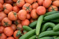 Fresh vegetables, tomatoes and cucumbers on a fruit market Royalty Free Stock Photo