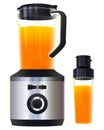 Healthy freshly squeezed orange juice. Blender mixer food processor and glass of juice