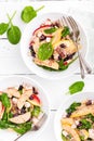 Healthy fruit and berry salad with fresh apples, cranberries, walnuts, italian ricotta cheese and spinach leaves. Delicious and nu Royalty Free Stock Photo
