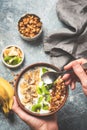 Healthy fruit granola bowl with yogurt