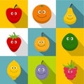 Healthy fruit icons set, flat style Royalty Free Stock Photo